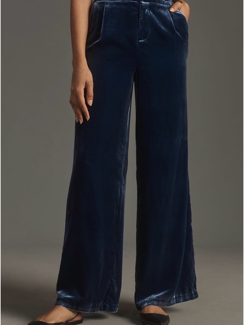 Wide Leg Velvet Pants by Anthropologie Deep Navy in Size Small - Picture 3 of 12